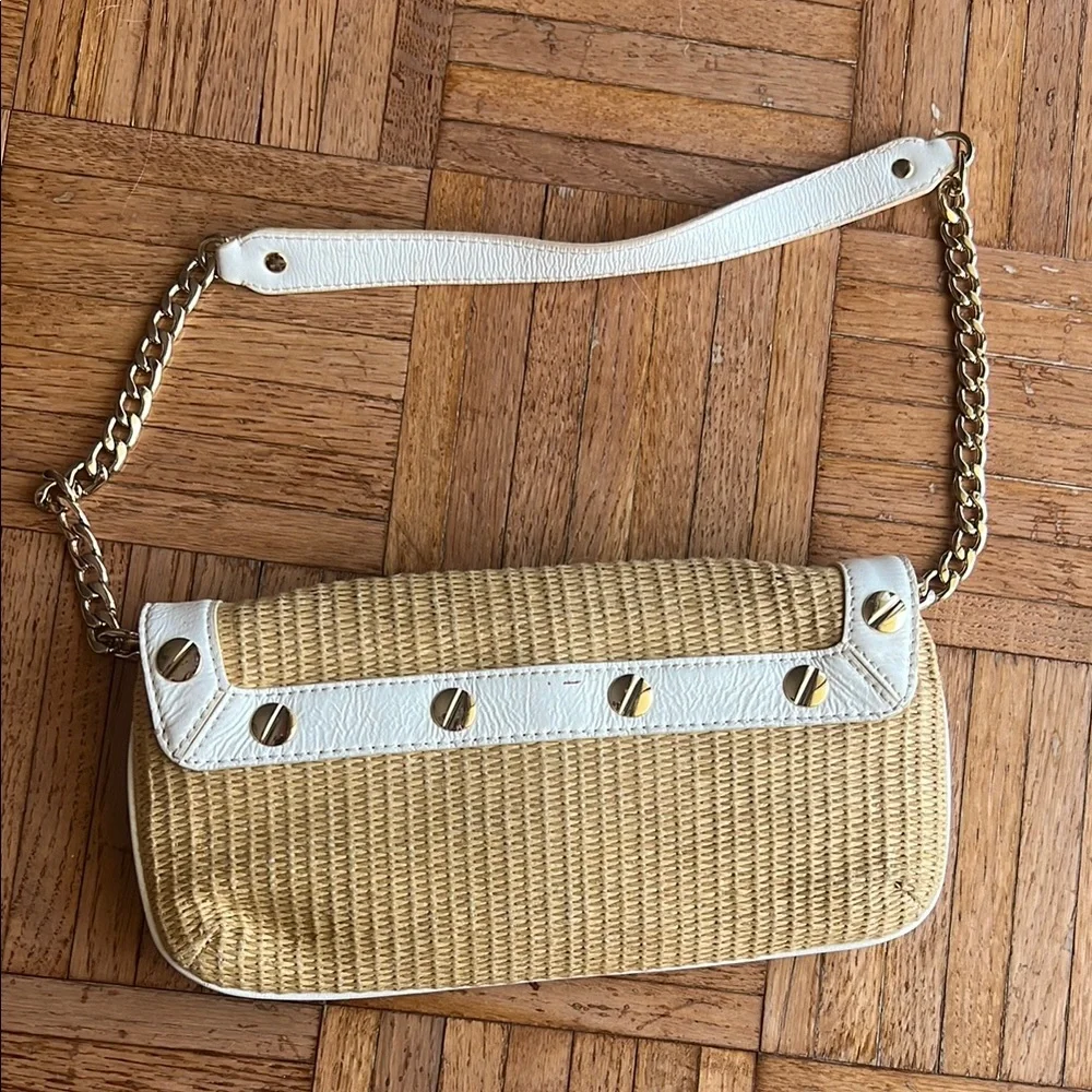 MICHAEL KORS Panama Straw White Leather Straw Woven Clutch Shoulder Y2K Purse - Picture 5 of 7